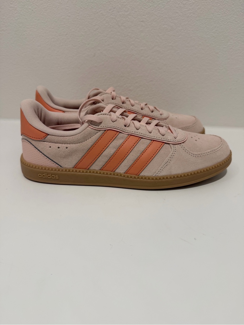 adidas Women’s Light Pink Suede Sneakers with Orange Stripes